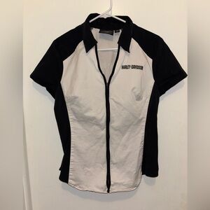Harley-Davidson Black and White Zip-Up Shirt